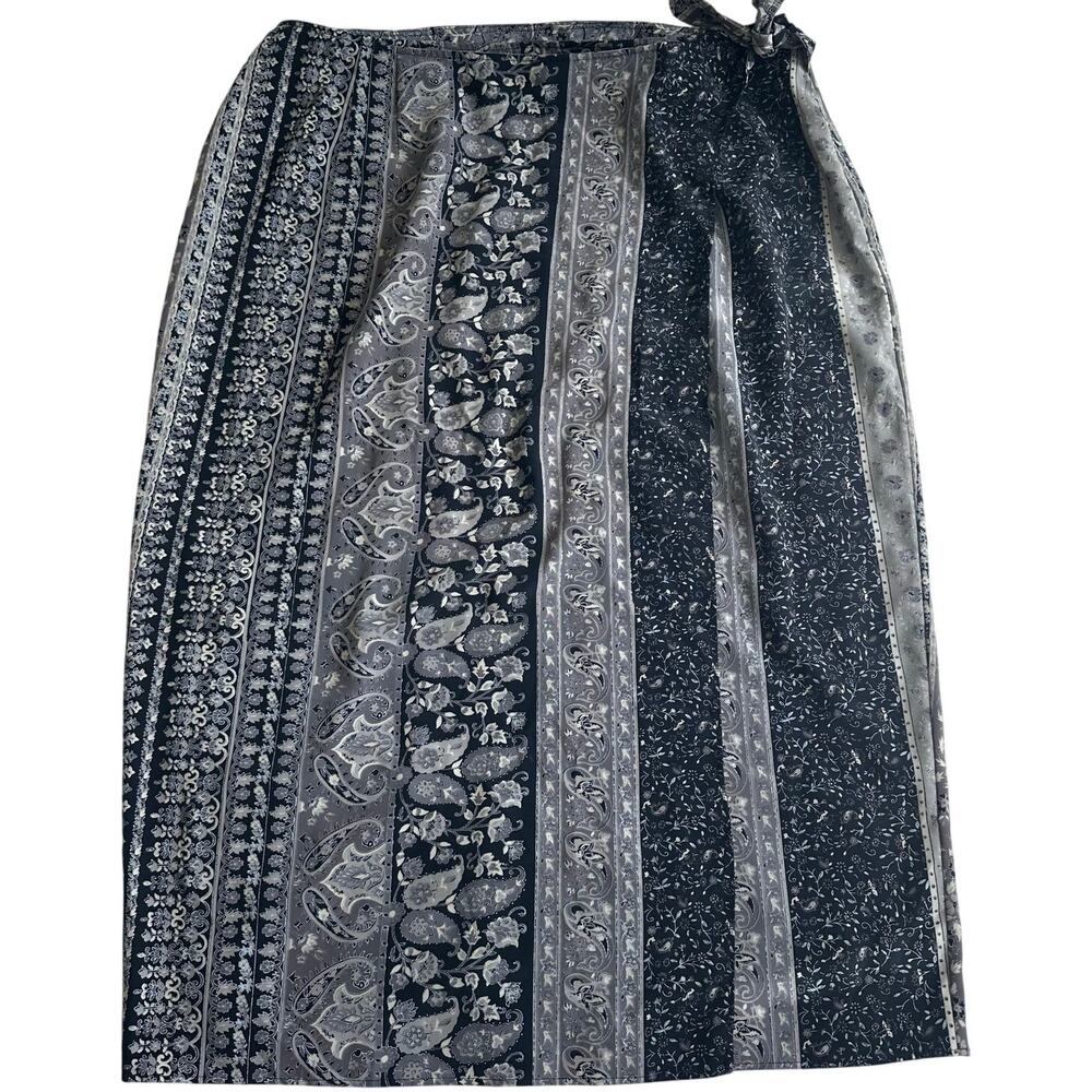Vintage Addition Elle Plus Size Gray, Paisley Print, Midi Wrap Skirt- 22W